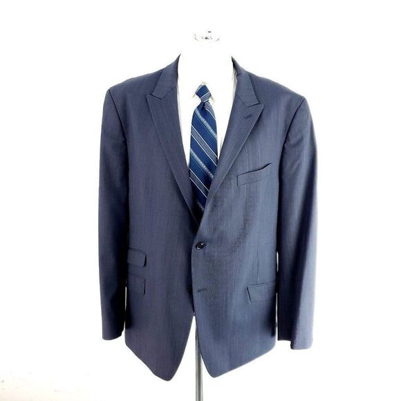 Tommy Hilfiger Wool Lycra 2 Button Suit Jacket 44R Blue Striped Peak Lapel Extra - Picture 3 of 11